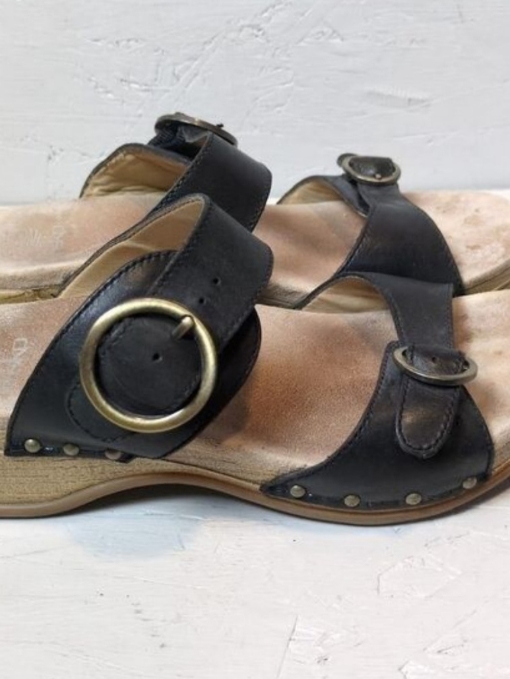 Dansko Sophie Black Leather Slip On Sandals 7.5 Slides Shoes Women's Size 38 - Picture 2 of 7
